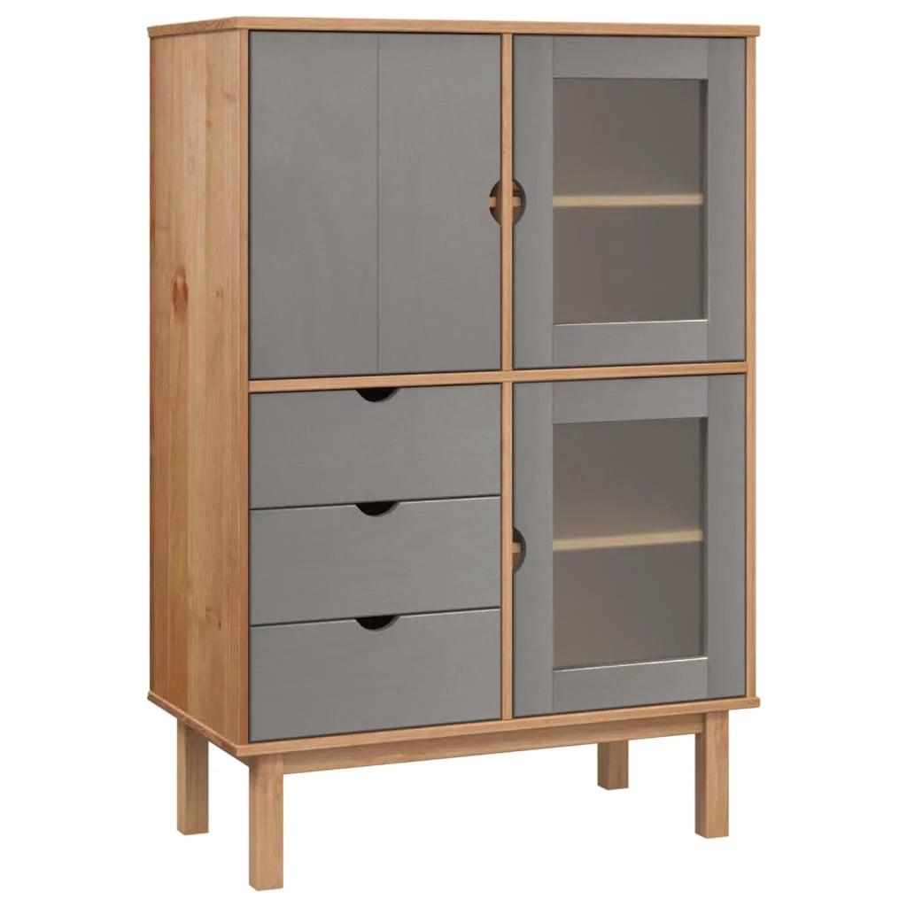 Brown and Gray Solid Wood Pine Highboard J3405