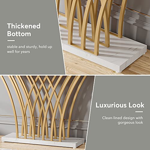 59 inch Gold Console Table with Grid-Shaped Metal Base O460174