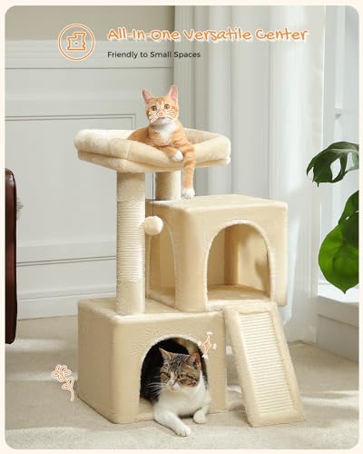 30 Inches Cat Tree with Dual Condos and Scratching Posts D265