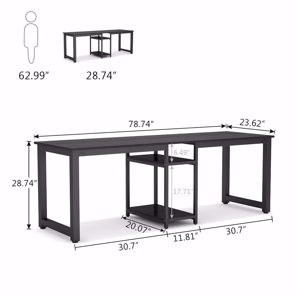 78 Extra Large Two Person Computer Desk with Shelf B180602