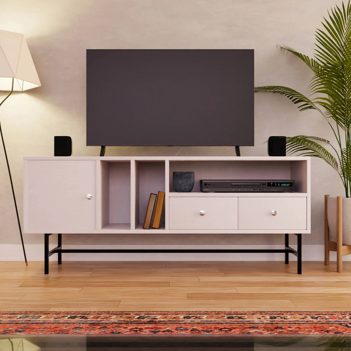 Mid-Century Modern Rectangular TV Stand with Enclosed Storage M6825