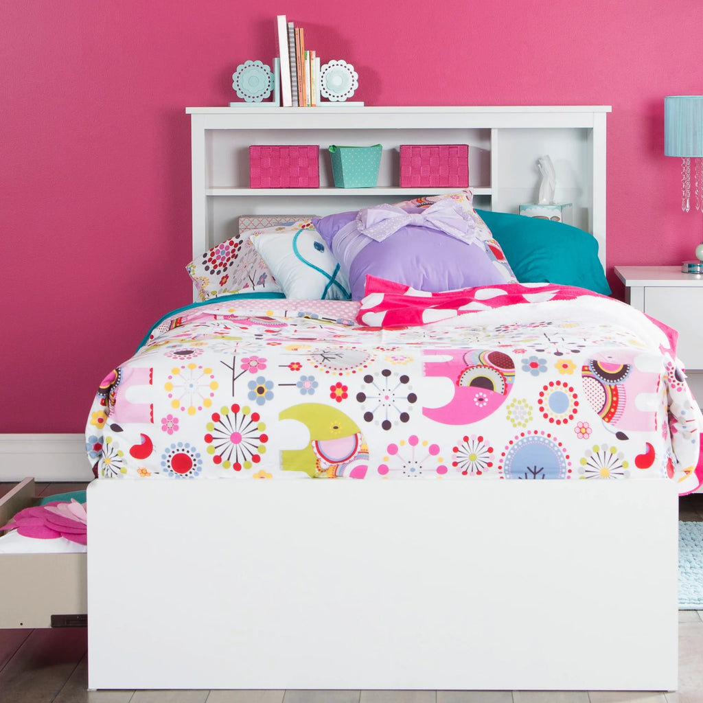 Twin Pure White Bed with Bookcase Headboard T6331