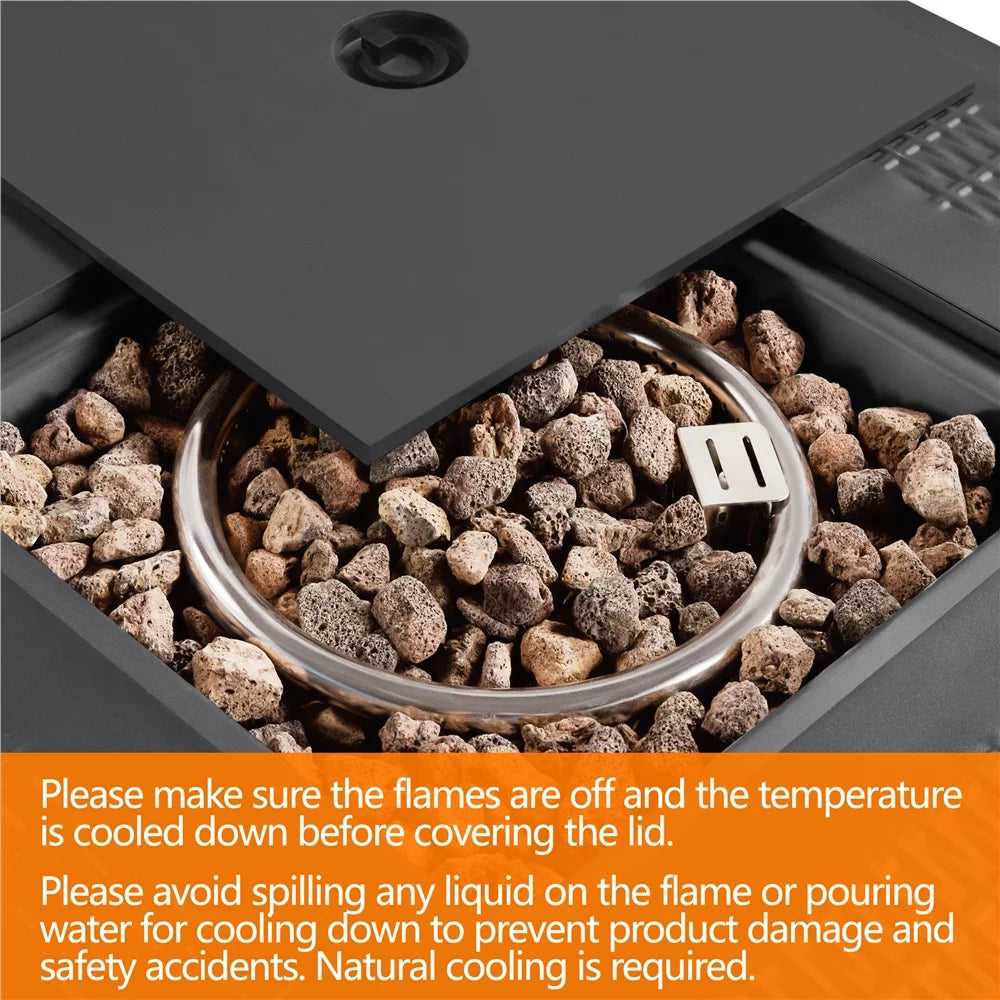 28'' Square Propane Fire Pit Table 50,000 BTU with Lid K710