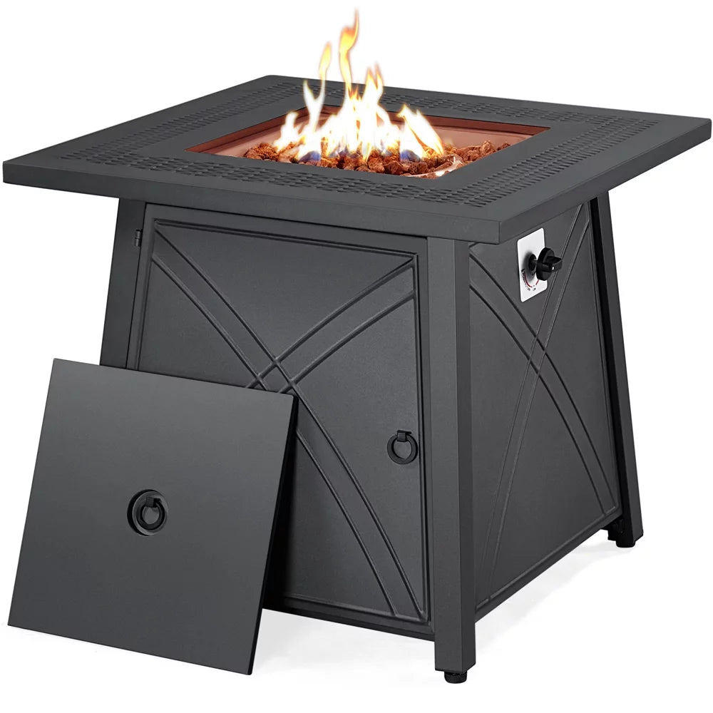 28'' Square Propane Fire Pit Table 50,000 BTU with Lid K710