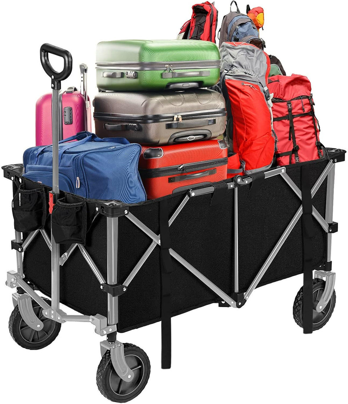 Folding Heavy Duty Collapsible Utility Wagon Cart with Universal Wheels Black W774984