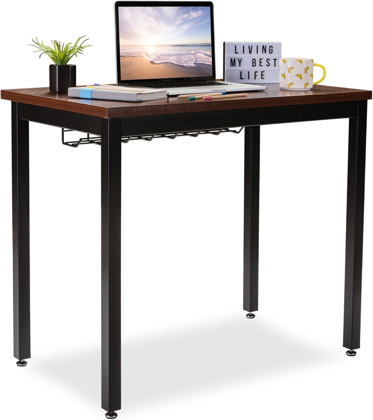 Black Computer Desk with Cable Management Tray J6173