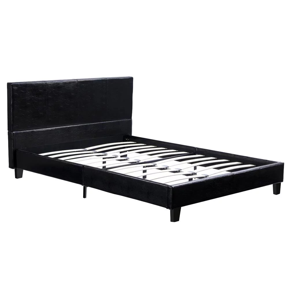 Black Faux Leather Upholstered Twin Size Platform Bed Frame with Headboard F365612
