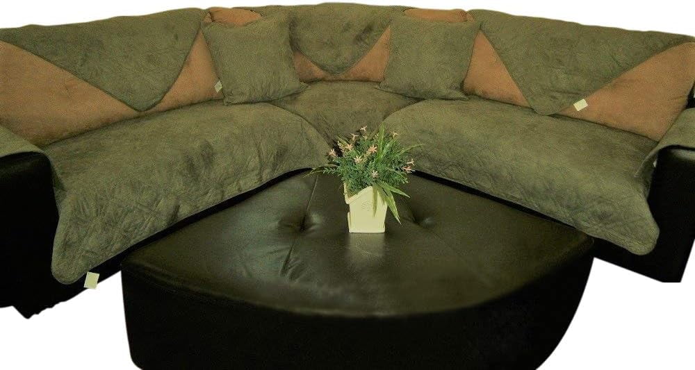 Sage Green Quilted Micro Suede Sofa Cover Pad K151