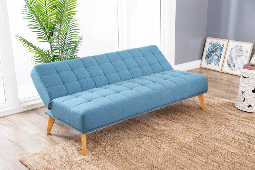 Blue Tufted Fabric Convertible Sofa Futon Y55178