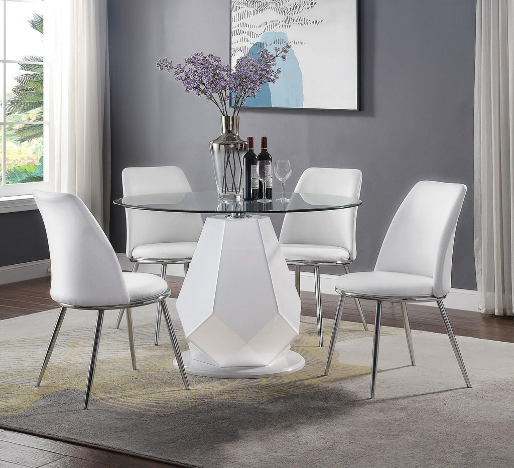 Round Glass Top White Dining Table Set 5Pcs C9405