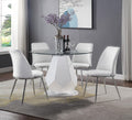 Round Glass Top White Dining Table Set 5Pcs C9405