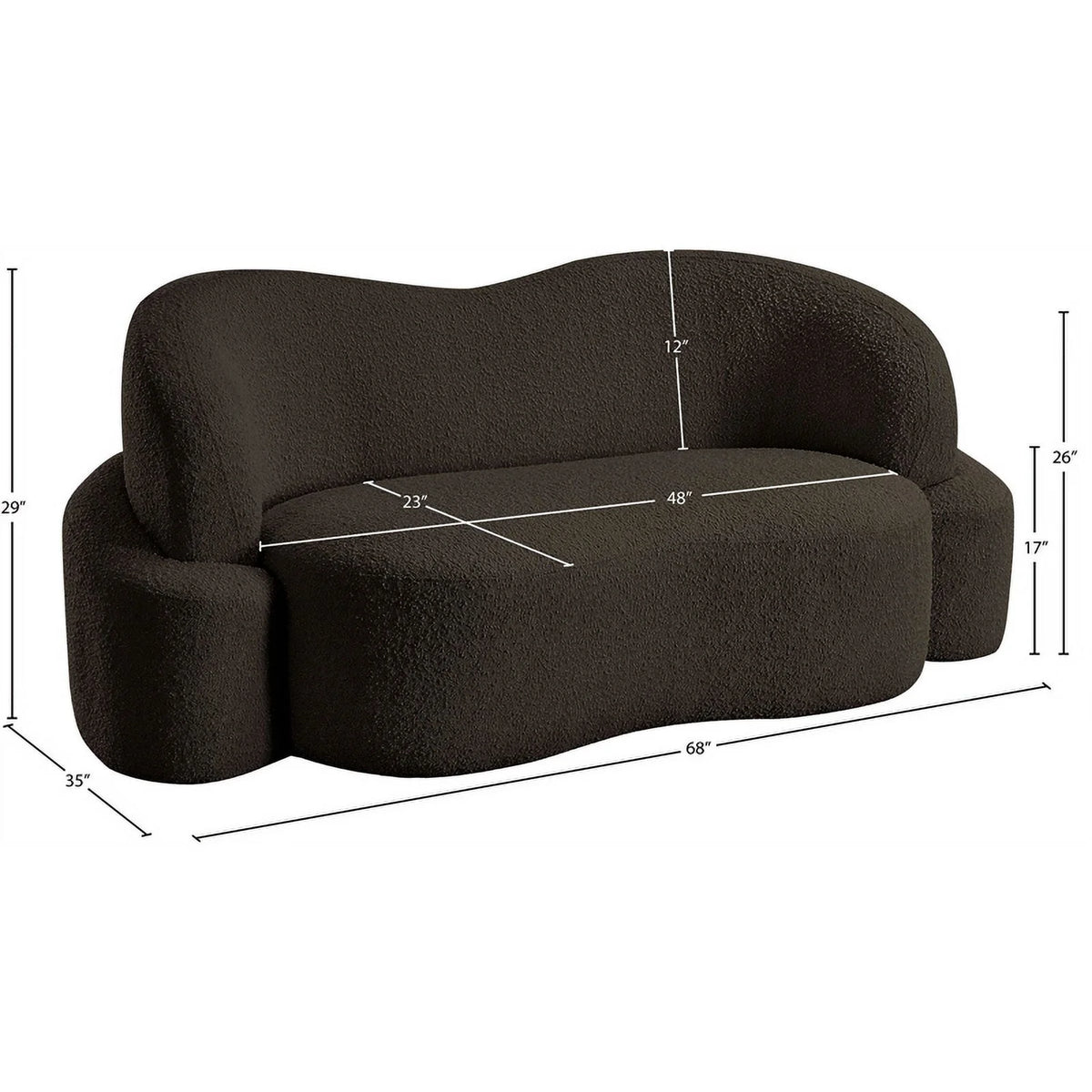 Brown Boucle Fabric Loveseat D669