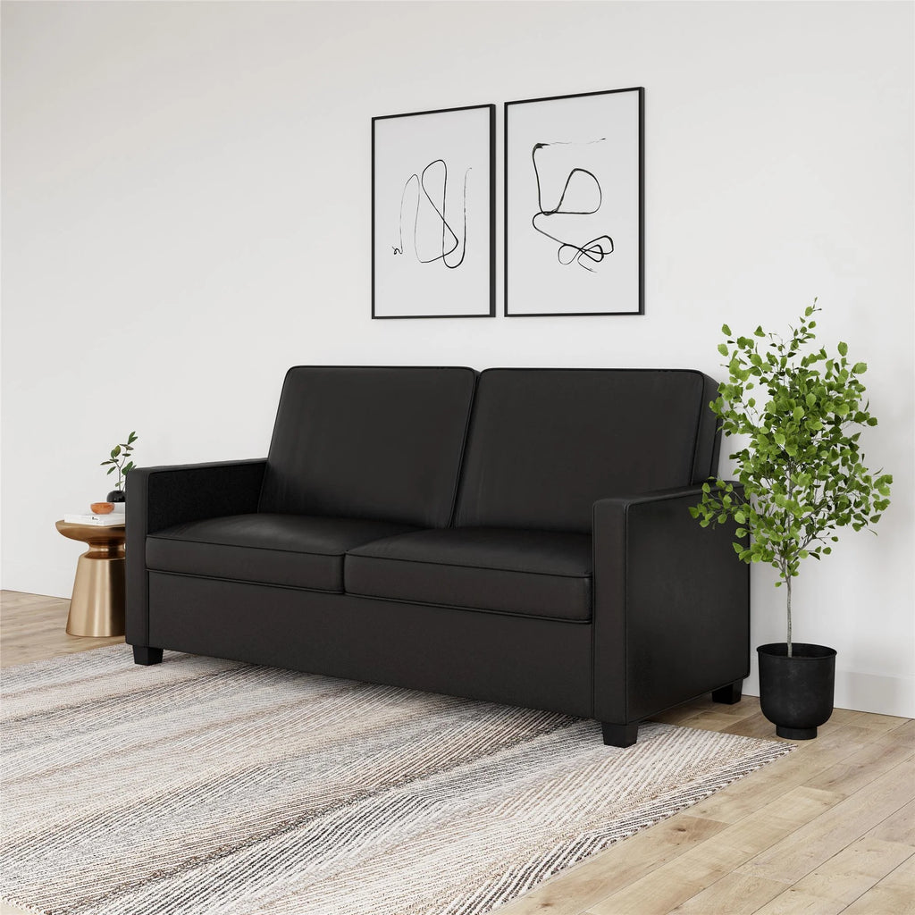 Black Faux Leather Queen Sofa Sleeper D697