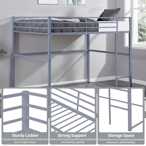 White Twin Metal Loft Bed with Safety Guard Rails P3318