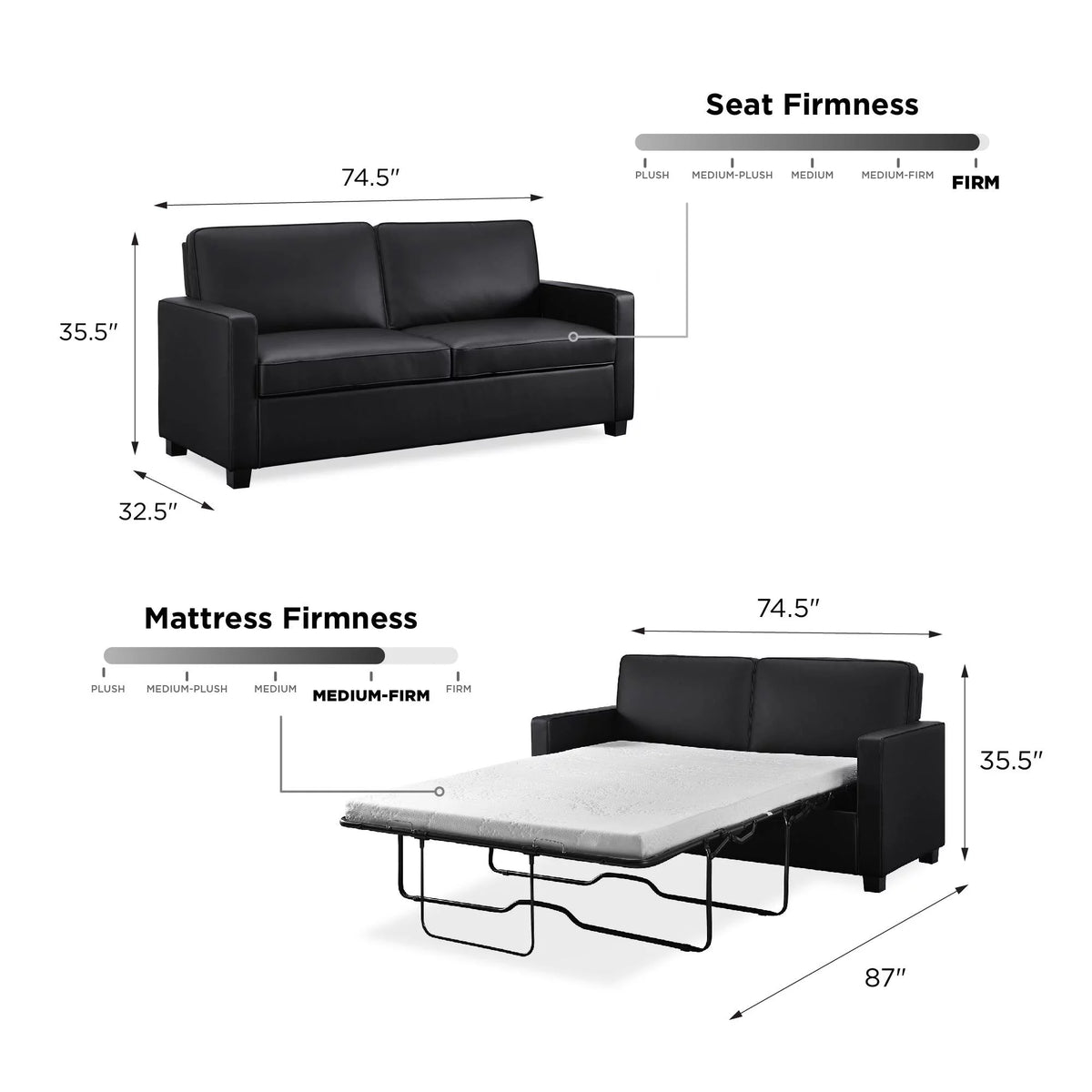 Black Faux Leather Queen Sofa Sleeper D697