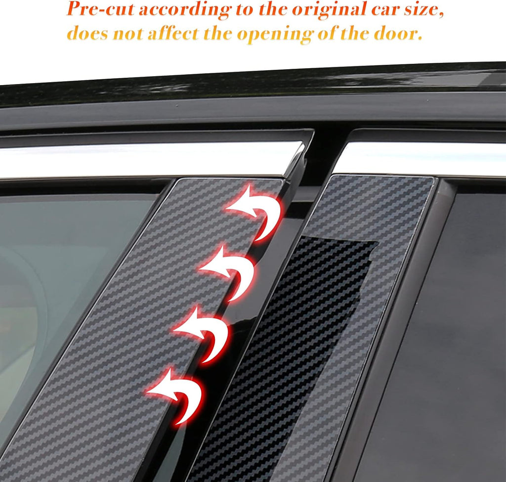 Carbon Fiber Texture Vinyl Car Window Moldings Pillar Post Trim Cover Kit Y79735