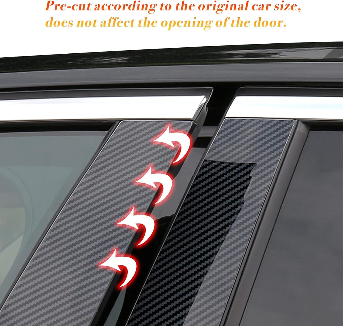 Carbon Fiber Texture Vinyl Car Window Moldings Pillar Post Trim Cover Kit Y79735
