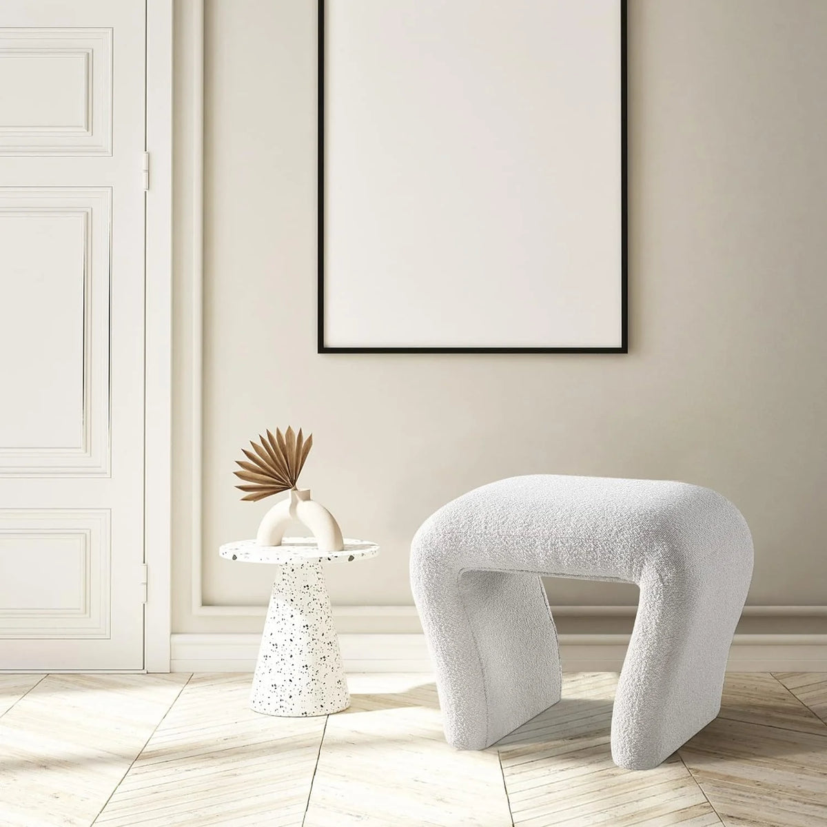 Boucle Vanity Stool with Wooden Legs R76355
