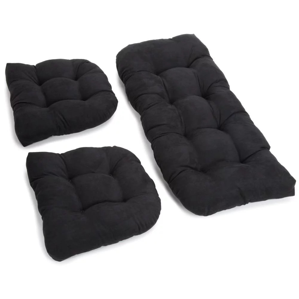 Black Microsuede Tufted Settee Cushion Set, Set of 3 R274664