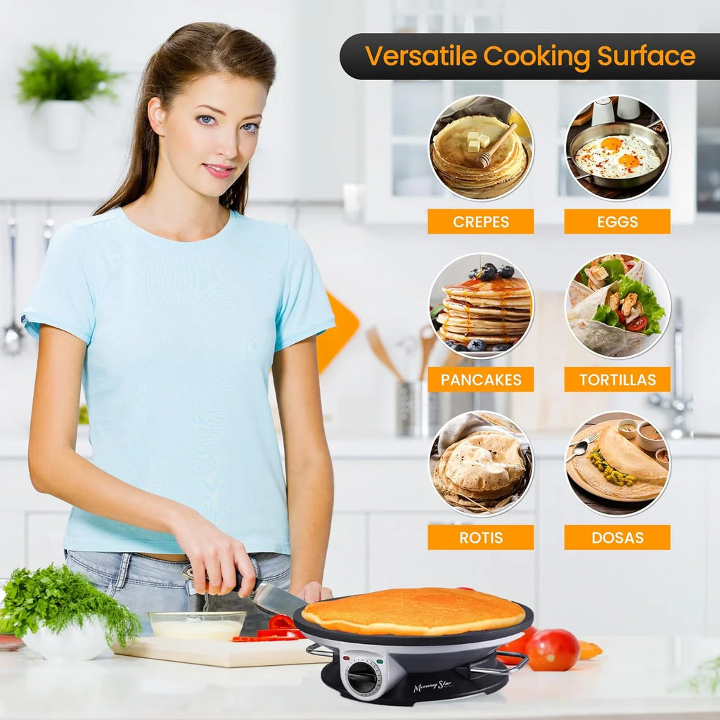 Electric Non Stick Crepe Maker with Temperature Knob O8698