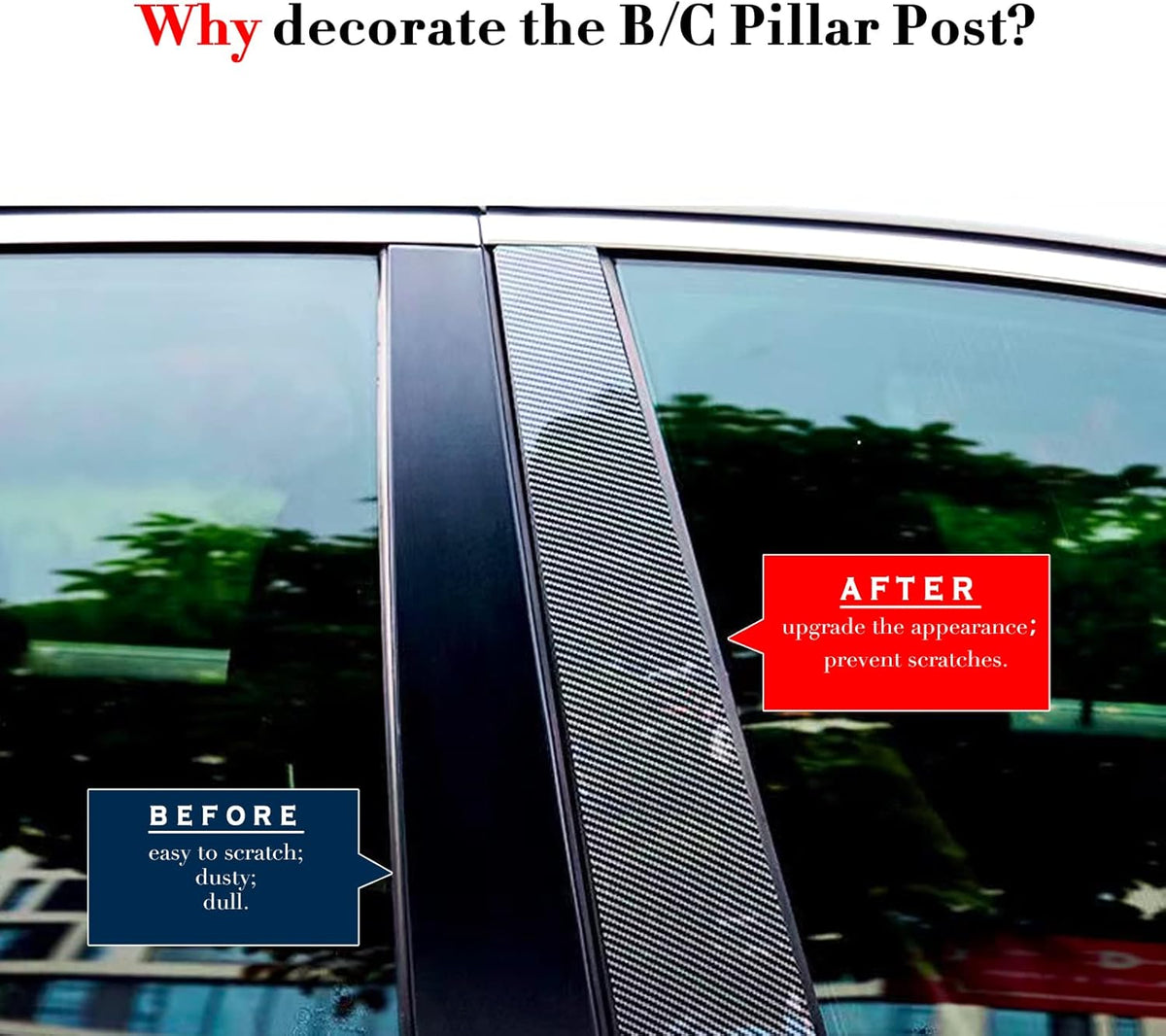 Carbon Fiber Texture Vinyl Car Window Moldings Pillar Post Trim Cover Kit Y79735
