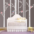 Birch Tree Wall Decal Set with Owl Birds Vinyl Sticker M51974