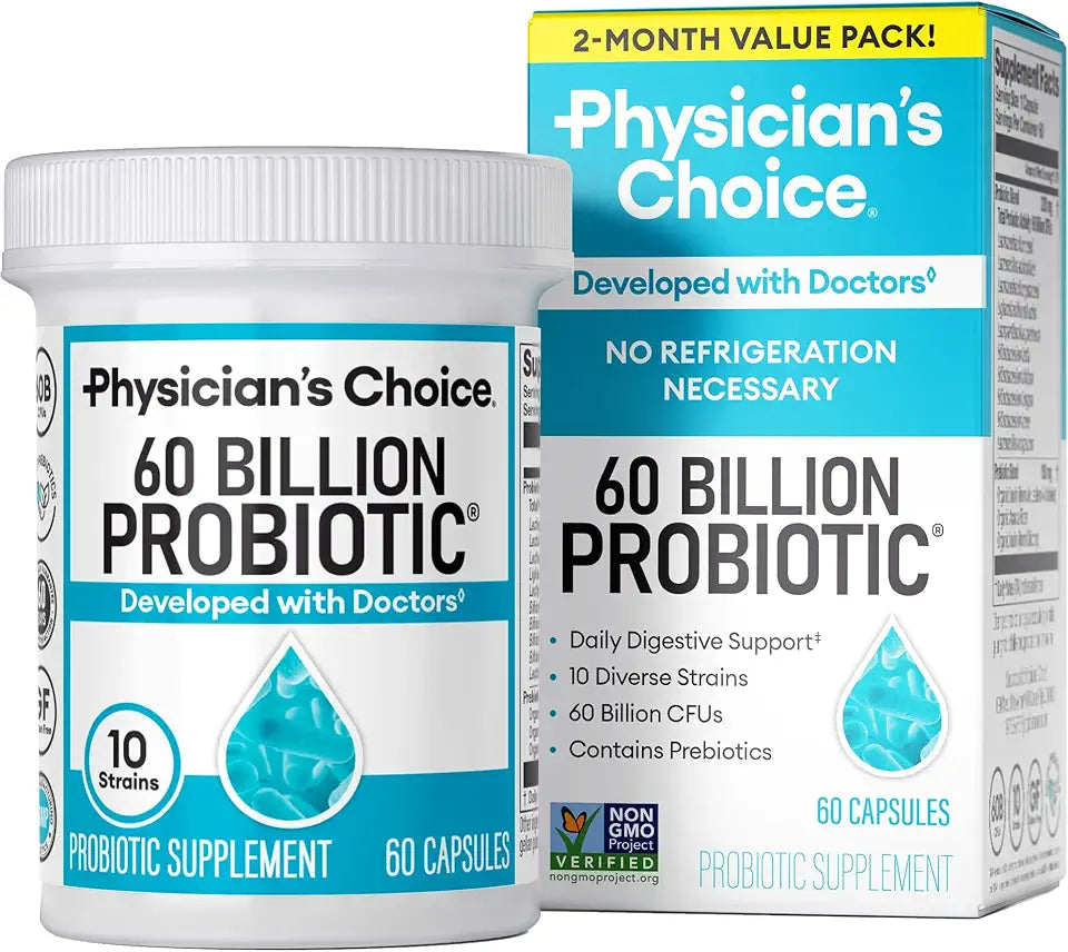 Probiotics 60 Billion CFU 10 Strains Organic Prebiotics 60ct E11107
