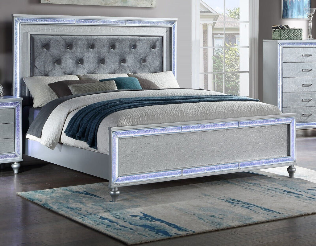 King Size Upholstered Bed Dresser Mirror Nightstand 5pc Set E126