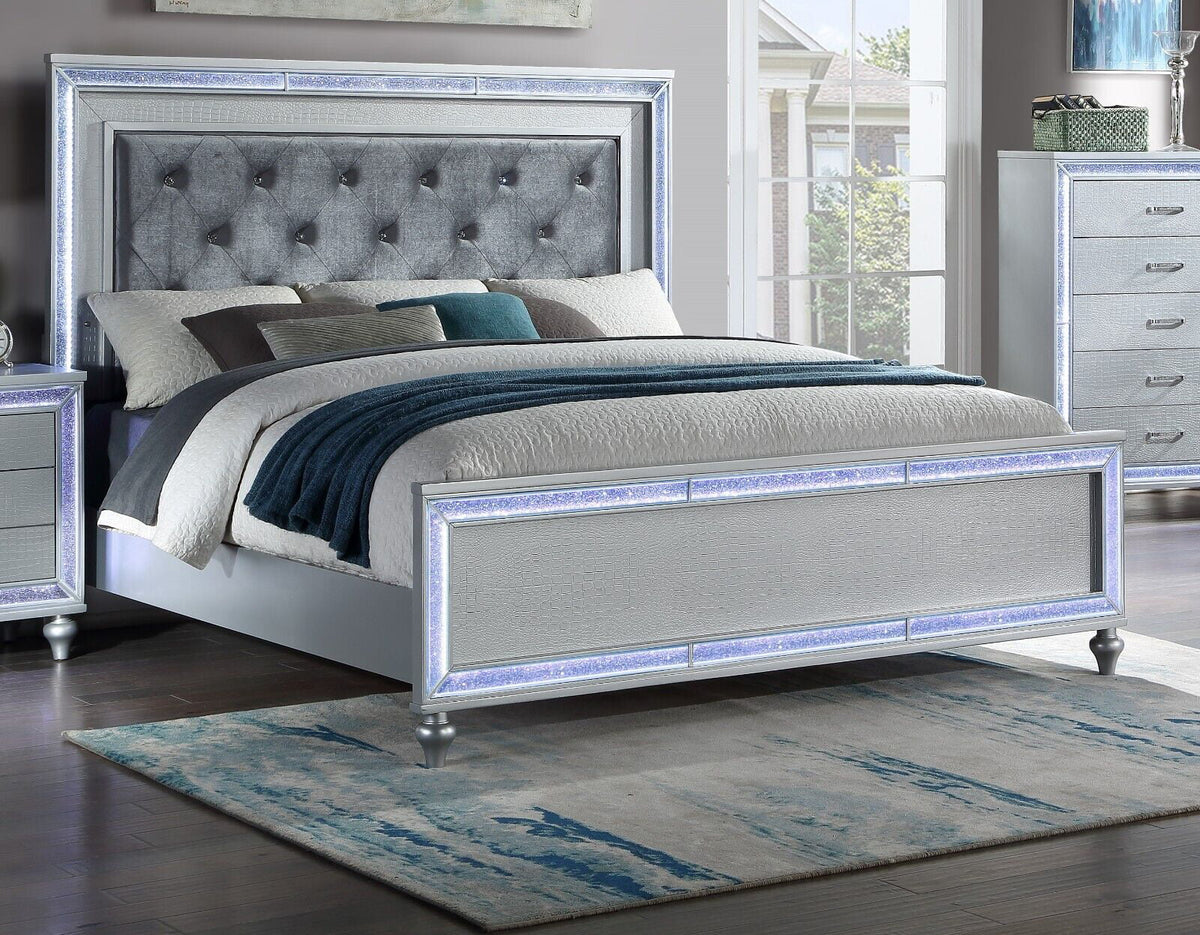 King Size Upholstered Bed Dresser Mirror Nightstand 5pc Set E126