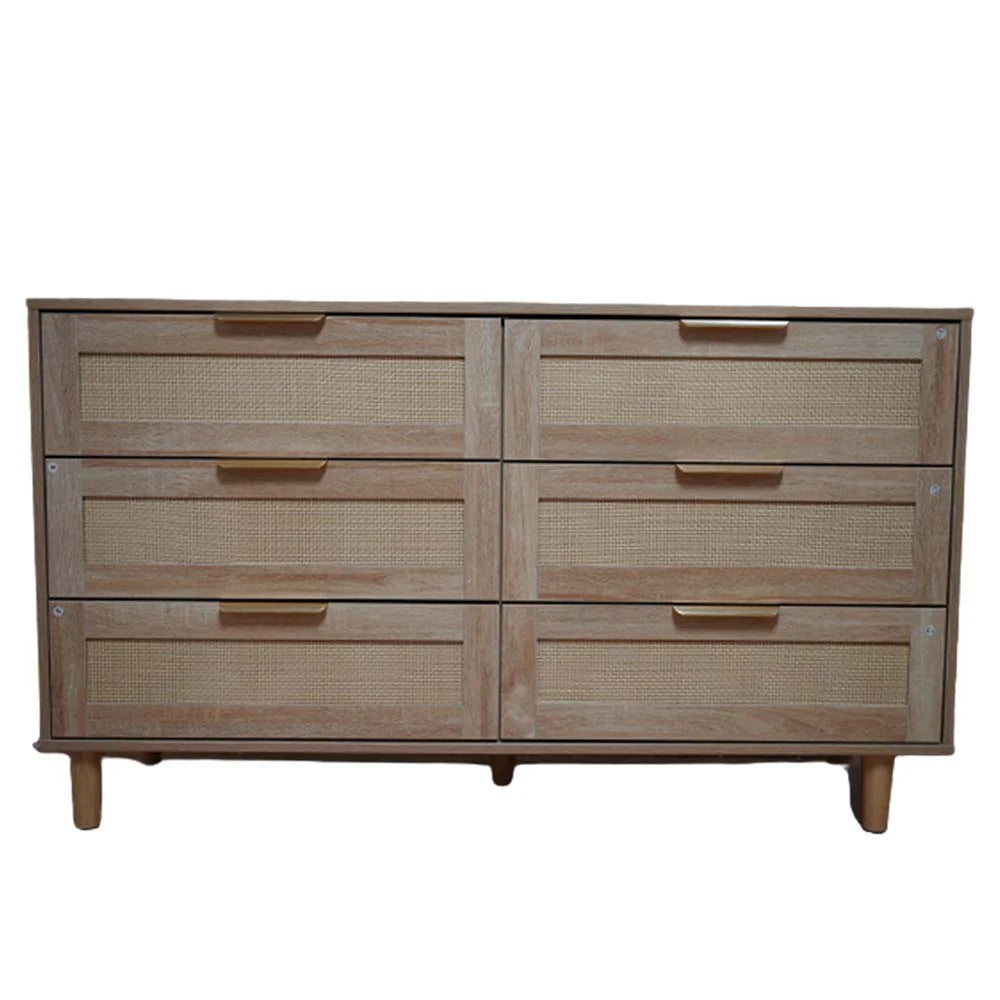 6 Drawer Natural Wood Dresser with Gold Handles G95013