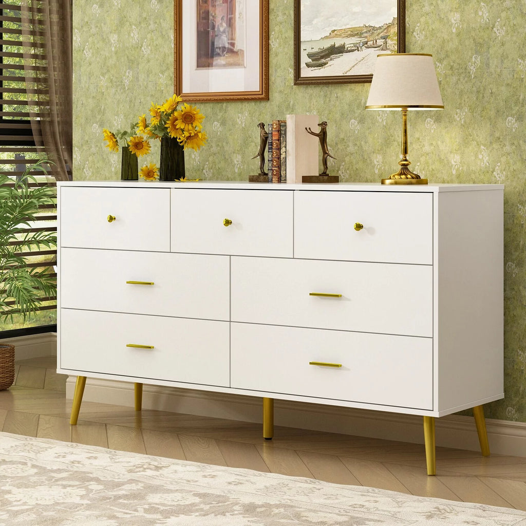 White 7 Drawer Dresser I8214