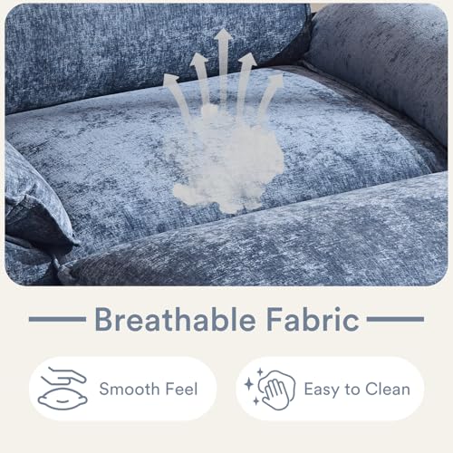 Beige Chenille 3-Seat Sectional Sofa with Ottoman I9201