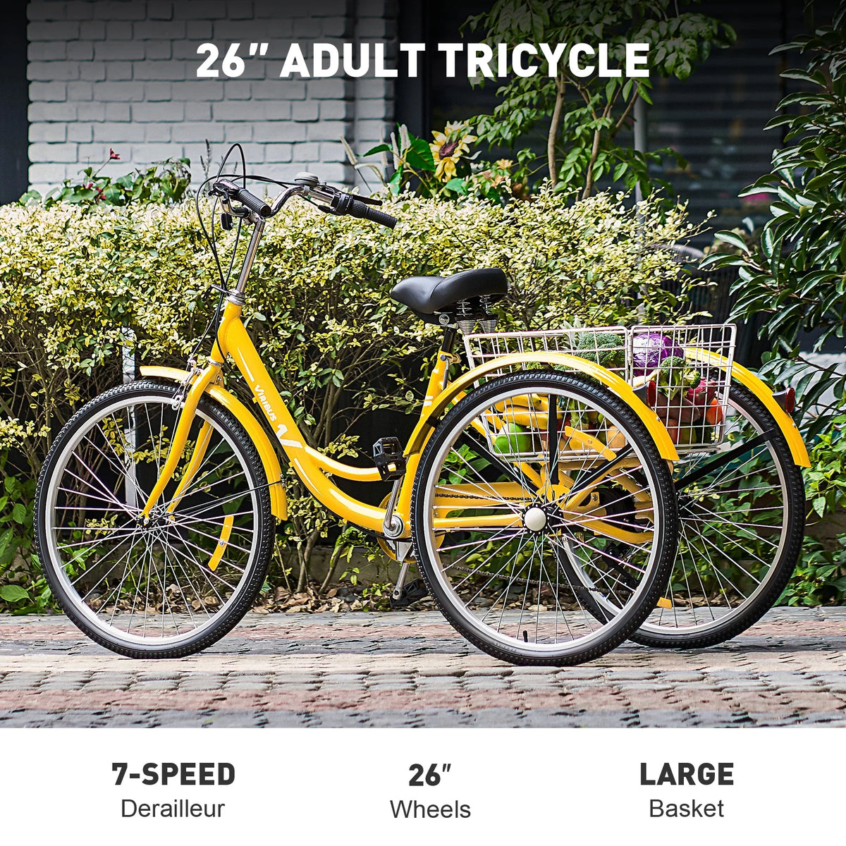 26 Inch 3 Wheel Bike with 7 Speeds & Basket E1698