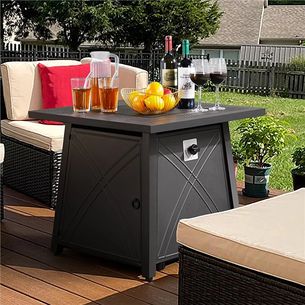 28'' Square Propane Fire Pit Table 50,000 BTU with Lid K710