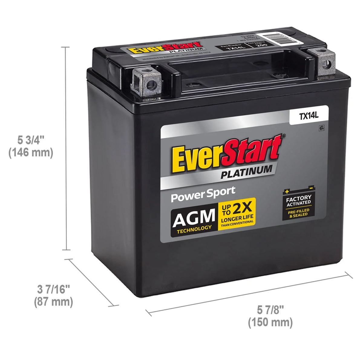 AGM Power Sport Battery Group Size TX14L 12 Volt 200 CCA Y76232