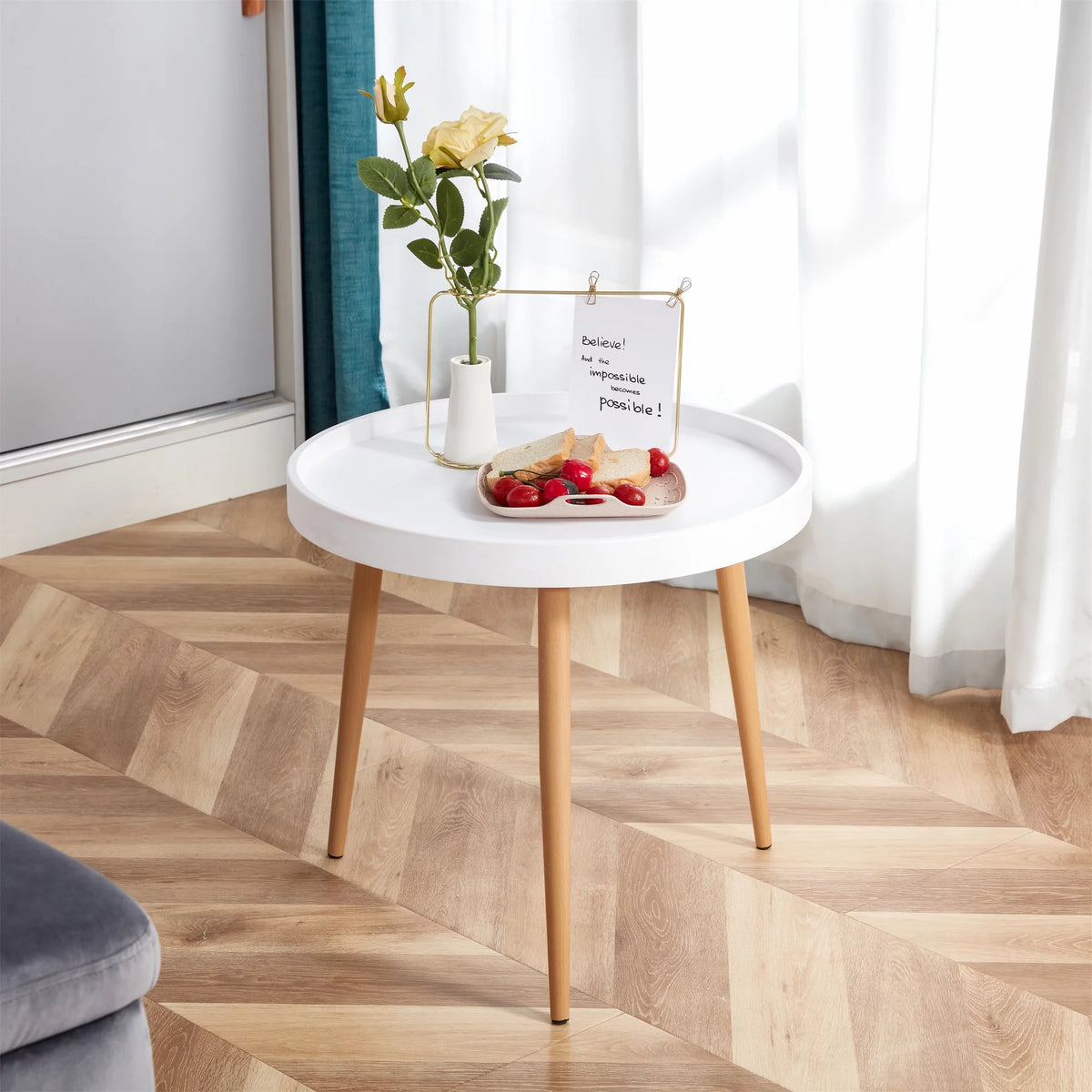 White MDF Top Wood Leg Coffee Table K3661