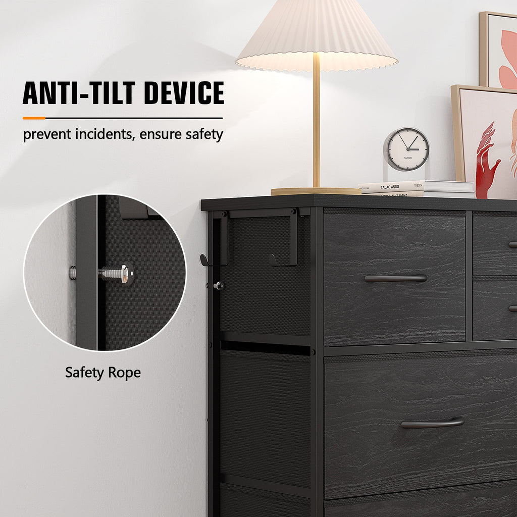 10 Drawer Fabric Dresser with Side Pockets and Hooks U779