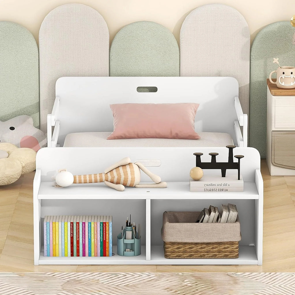 Wood Floor Bed with Half Guardrail and Storage Footboard G457
