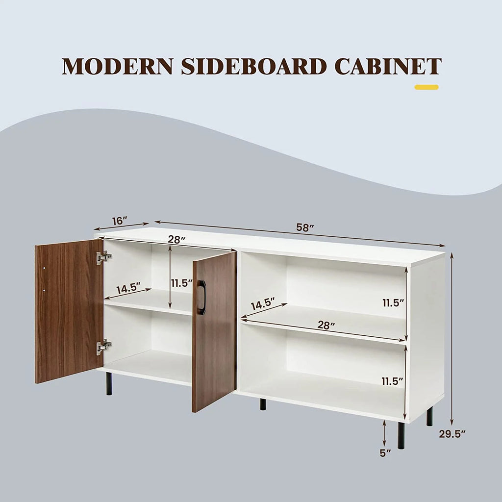 White Walnut 2 Door Buffet Sideboard with Open Shelves V45516