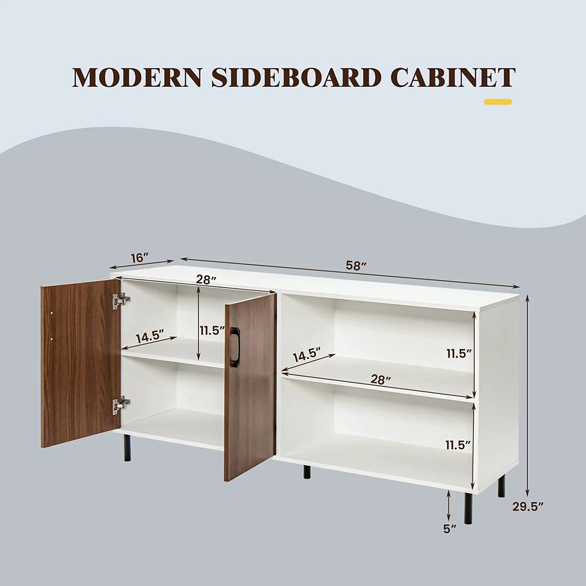 White Walnut 2 Door Buffet Sideboard with Open Shelves V45516
