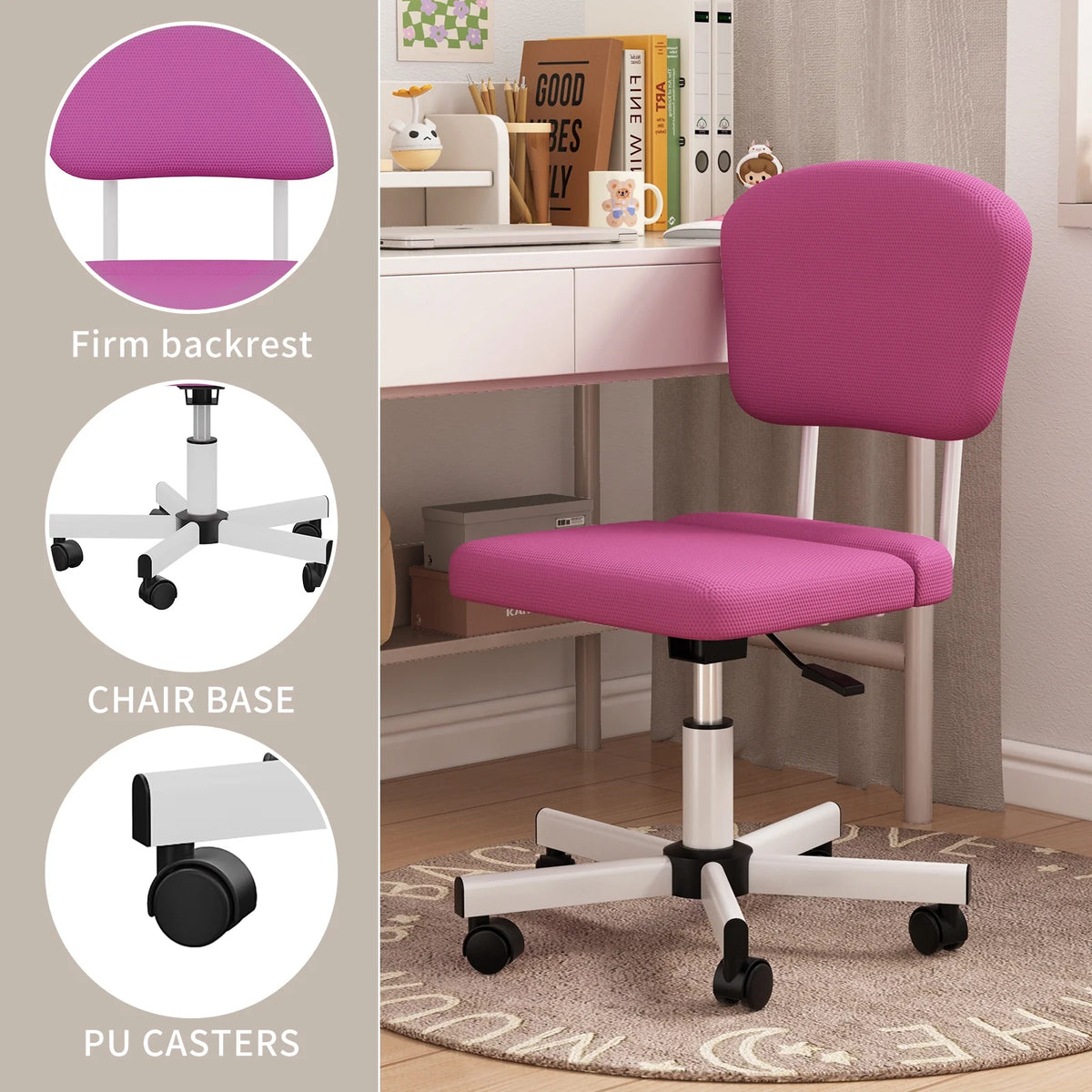 Pink Ergonomic Office Chair with Lumbar Support Y8495