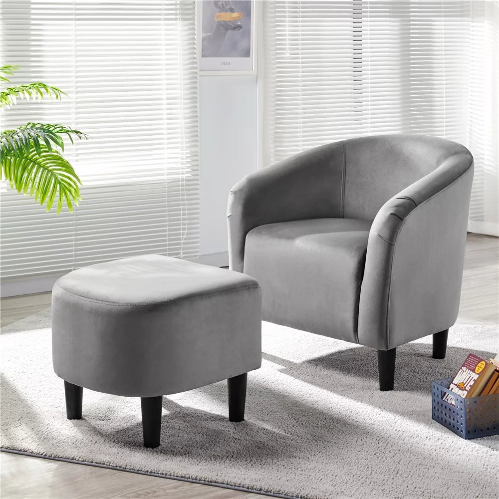 Velvet Accent Arm Chair and Ottoman Set Gray F385935