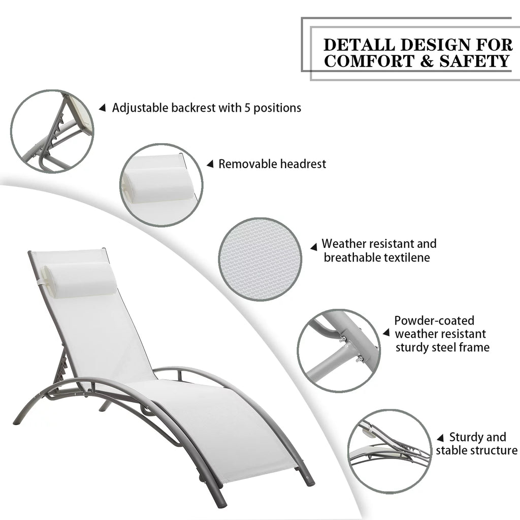 Set of 2 White Adjustable Patio Lounge Chairs S4666