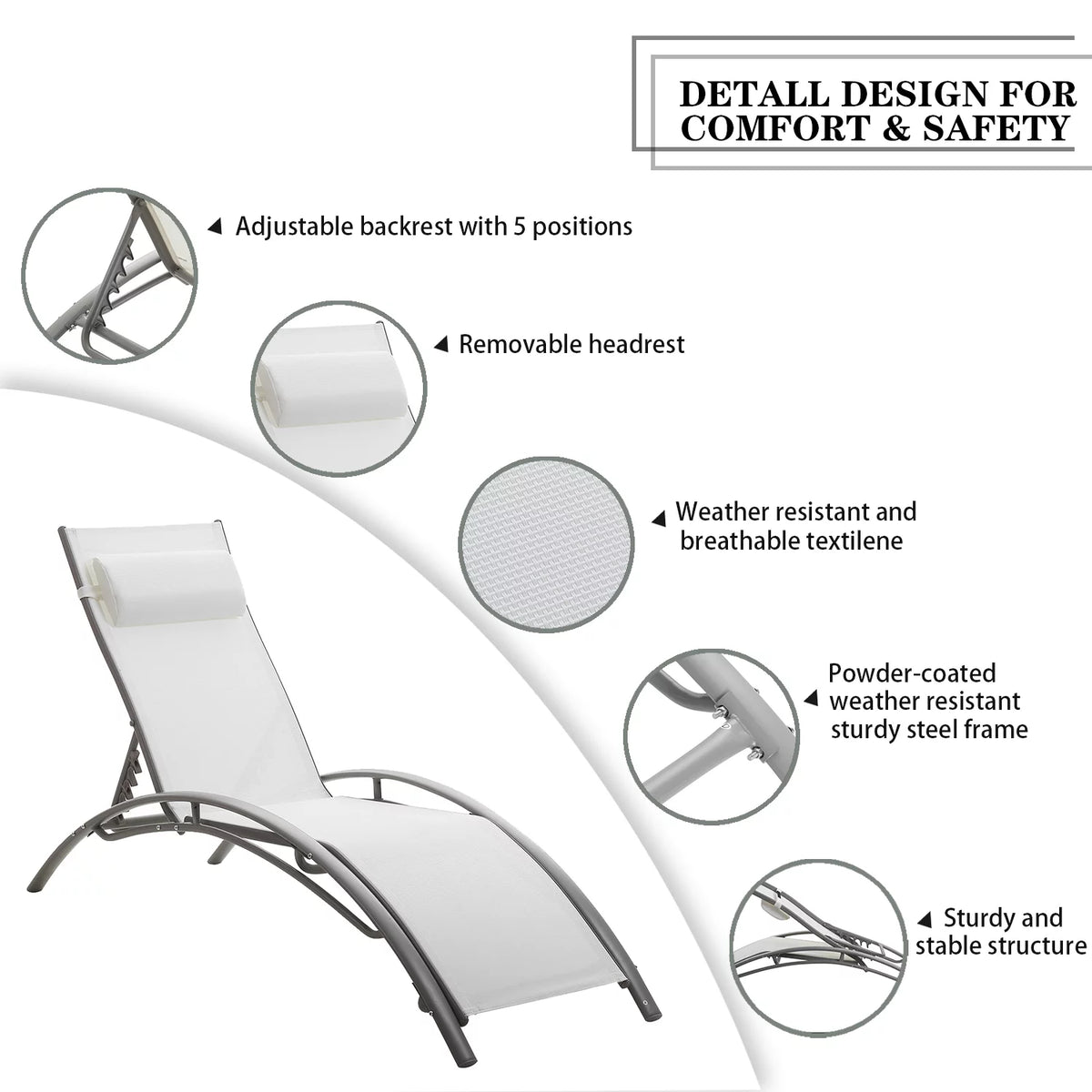 Set of 2 White Adjustable Patio Lounge Chairs S4666