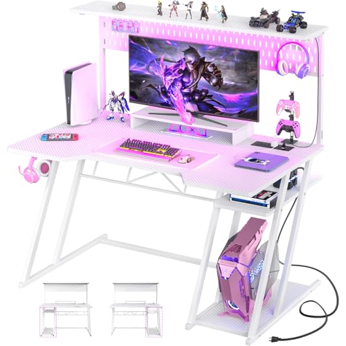 Carbon Fiber Black 47'' Gaming Computer Desk with Shelves and Outlets V7201