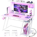 Carbon Fiber Black 47'' Gaming Computer Desk with Shelves and Outlets V7201