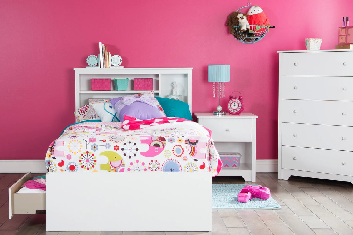 Twin Pure White Bed with Bookcase Headboard T6331