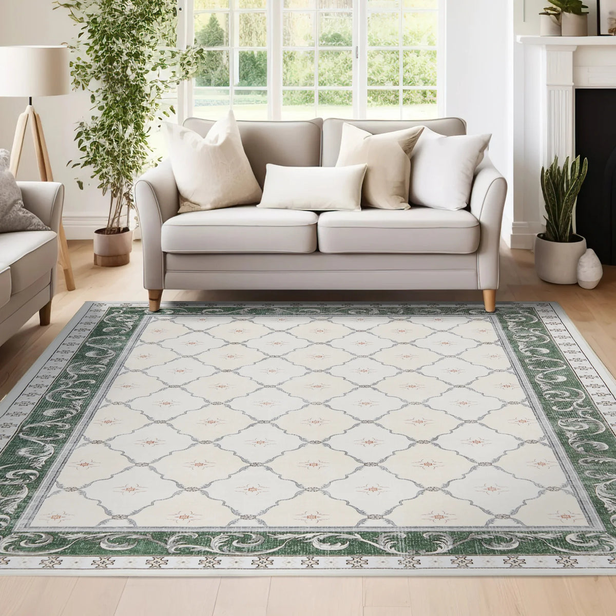 5X7 Green Multi Vintage Floral Area Rug C58352