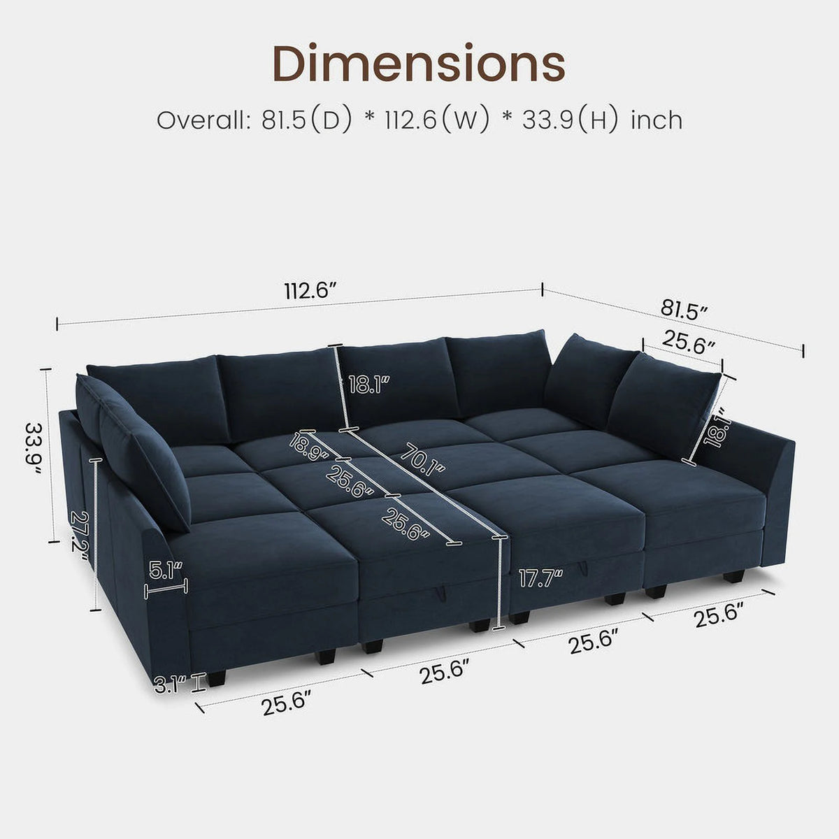 Dark Blue Sectional Sofa Bed with Storage N402974