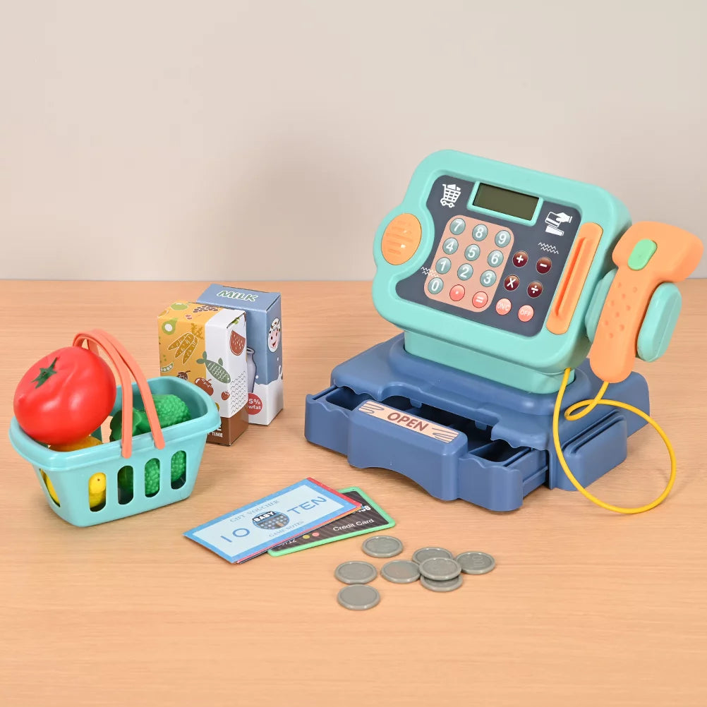 Pretend Play Calculator Cash Register with Scanner, Microphone, Play Food G76591